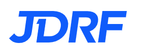JDRF logo ; Blue block letters